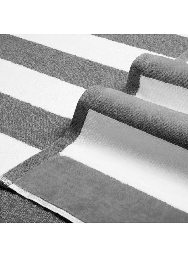 منشفة شاطئ فاخرة كبيرة الحجم - قطن ناعم سميك مقاس 36 × 70 بوصة مخططة باللون الرمادي، مناشف مسبح كبيرة لصيف الكابانا للبالغين - Image 2